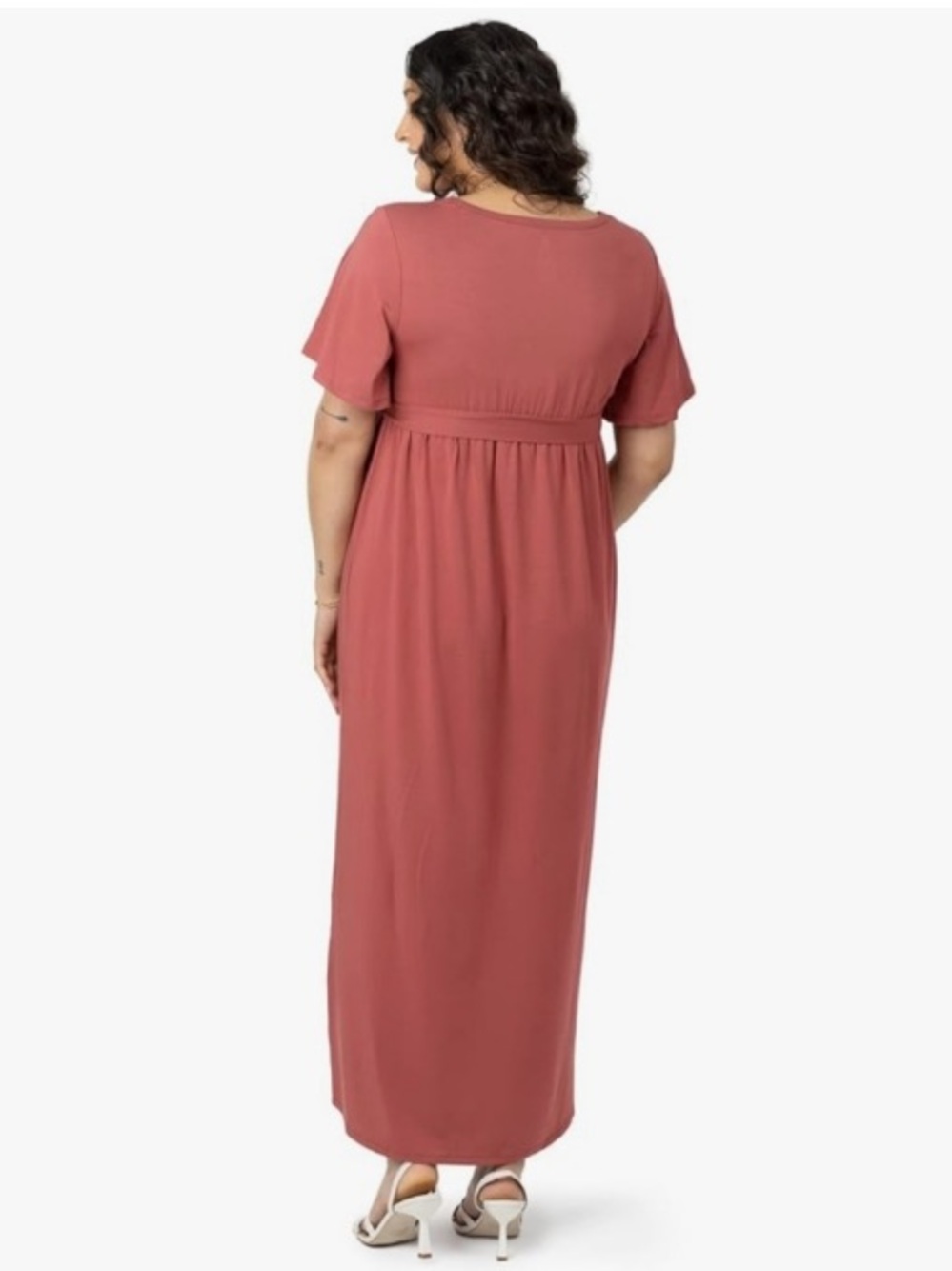 Kindred Bravely Maternity Stretchy Jersey Knit Faux Wrap Maxi Dress Pink Small - Picture 2 of 8
